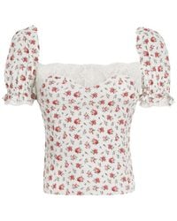 Dolce & Gabbana - Small Rose-Printed Charmeuse Top - Lyst