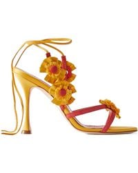 Manolo Blahnik - Leather-Trimmed Appliquéd Grosgrain And Satin Sandals - Lyst