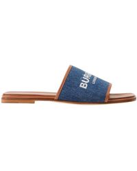 Burberry - Logo-Print Denim Slides - Lyst