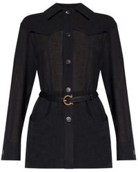 Ferragamo - Ferragamo Belted-Waist Buttoned Jacket - Lyst