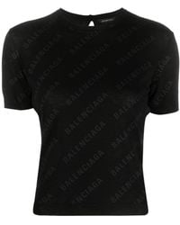 Balenciaga - Mini Allover Logo Short Sleeve Crop Sweater - Lyst