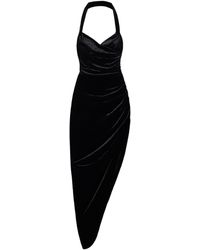 Norma Kamali - Cayla Asymmetric Ruched Velvet Halterneck Gown - Lyst
