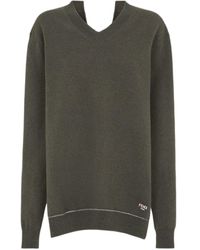 Fendi - V-Neck Logo Embroidered Sweater - Lyst