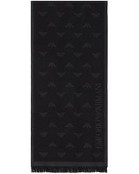 Emporio Armani - Logo Embroidered Frayed Edge Knitted Scarf - Lyst