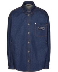 Valentino - Logo Patch Long-Sleeved Denim Shirt - Lyst