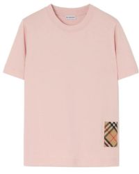 Burberry - Checked Detail Crewneck T-Shirt - Lyst