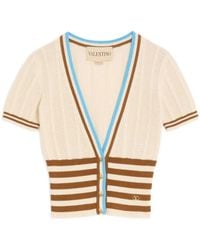 Valentino - Stripe Detailed V-Neck Cardigan - Lyst