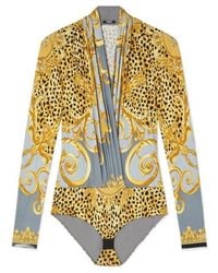 Versace - Leopard-Printed Draped Bodysuit - Lyst