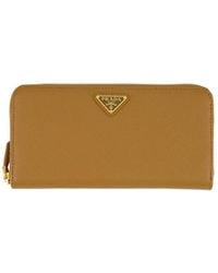 Prada - Logo Plaque Zip-Around Large Wallet - Lyst