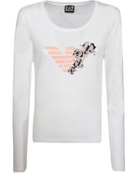 EA7 - T-Shirt With Round Neck And Long Sleeves - Lyst