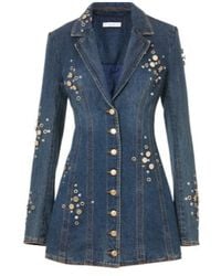 Area - Embellished Denim Blazer Dress - Lyst