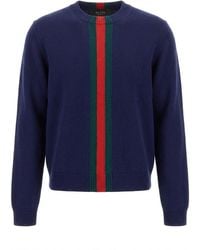 Gucci - Fine Knit Wool Sweater With Web - Lyst