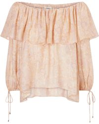 Chloé - Off-The-Shoulder Ruffled Floral-Print Silk-Charmeuse Blouse - Lyst