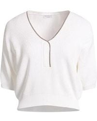 Brunello Cucinelli - Solidcolor Vneck Shortsleeve Knit Top - Lyst