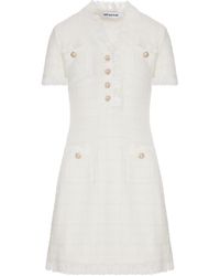 Self-Portrait - Short Tweed Dress With Jewel Buttons And Fringed Edges - Lyst