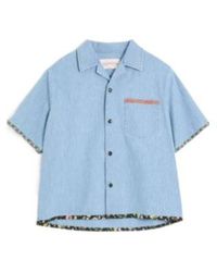 Valentino - Floral Trim Button-Up Denim Shirt - Lyst