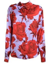 MSGM - Floral-Detailed Curved Hem Shirt - Lyst