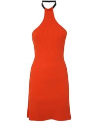 Courreges - Courrèges Logo Detailed Ribbed Knit Dress - Lyst