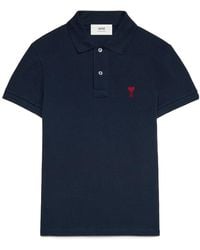 Ami Paris - Logo Embroidered Short-Sleeved Polo Shirt - Lyst