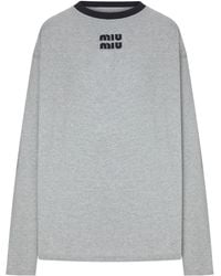 Miu Miu - Long-Sleeved Cotton Jersey T-Shirt - Lyst