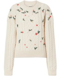 KHAITE - Floral-Embroidered Cable-Knit Cashmere Sweater - Lyst