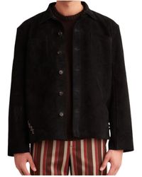 Bode - Long-Sleeved Lapel Leather Jacket - Lyst