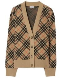 Burberry - Checked V-Neck Buttoned Cardigan - Lyst