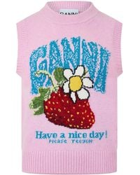 Ganni - Graphic Wool Knitted Sweater Vest - Lyst