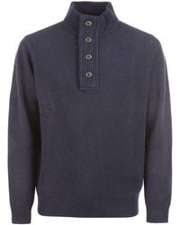 Barbour - High-Neck Half Buttoned Knit Jumper - Lyst