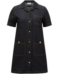 Moncler - Logo Patch Denim Mini Dress - Lyst