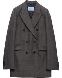 Prada - Double-Breasted Pinstriped Mouliné Wool Jacket - Lyst