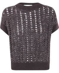 D.exterior - Sequin-Embellished Open-Knit Sweater - Lyst