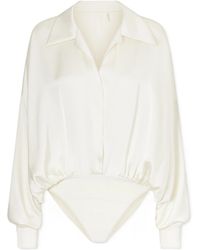 Norma Kamali - Boyfriend Shirt Satin Bodysuit - Lyst