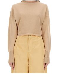 Alysi - Long Sleeved Crewneck Cropped Sweater - Lyst
