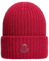 Moncler - Logo Patch Knitted Beanie - Lyst