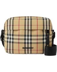 Burberry - Check-Pattern Logo Lettering Shoulder Bag - Lyst