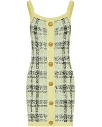 Balmain - Check Patterned Tweed Mini Dress - Lyst