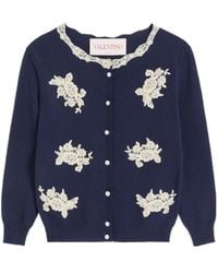 Valentino - Embroidered Wool And Lace Cardigan - Lyst