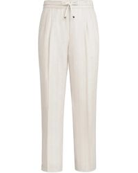Brunello Cucinelli - Linen Chalk Stripe Chevron Trousers With Drawstring And Double Pleats - Lyst