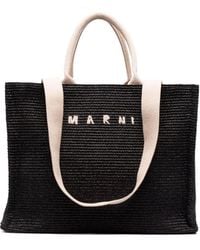 Marni - Logo Embroidered Raffia Top Handle Tote Bag - Lyst