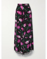 Rodarte - Lace-Trimmed Floral-Print Silk Crepe De Chine Wide-Leg Pants - Lyst