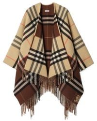 Burberry - Checkered Fringed Cape - Lyst