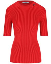 Prada - Ribbed-Knit Short-Sleeve Sweater - Lyst