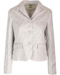 Fendi - Single-Breasted Ff Jacquard Satin Jacket - Lyst