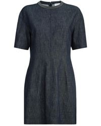 Brunello Cucinelli - Short-Sleeved Denim Mini Dress - Lyst