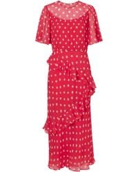 Saloni - Ruffled Polka-Dot Silk-Blend Crepon Midi Dress - Lyst