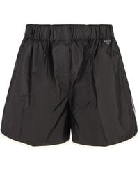 Prada - Logo Plaque Elasticated-Waistband Shorts - Lyst