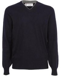 Brunello Cucinelli - V-Neck Knitted Jumper - Lyst