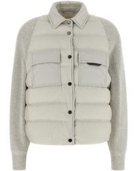 Brunello Cucinelli - Shiny Flap Detail Puffer Jackets - Lyst