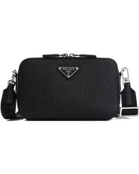 Prada - Logo Plaque Zipped Small Shoulder Bag - Lyst